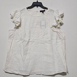 SkiesAreBlue Women's Top Plus Size 1X Ivory Round Neck 100% Cotton Short Sleeves